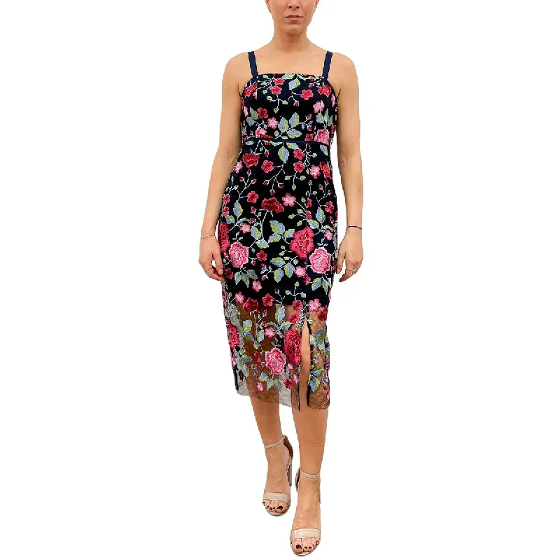 Perfect Tailoring Sam Edelman Womens Embroidered Mid-Calf Midi Dress