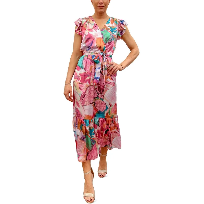 Exquisite Design Sam Edelman Womens Floral Faux Wrap Midi Dress