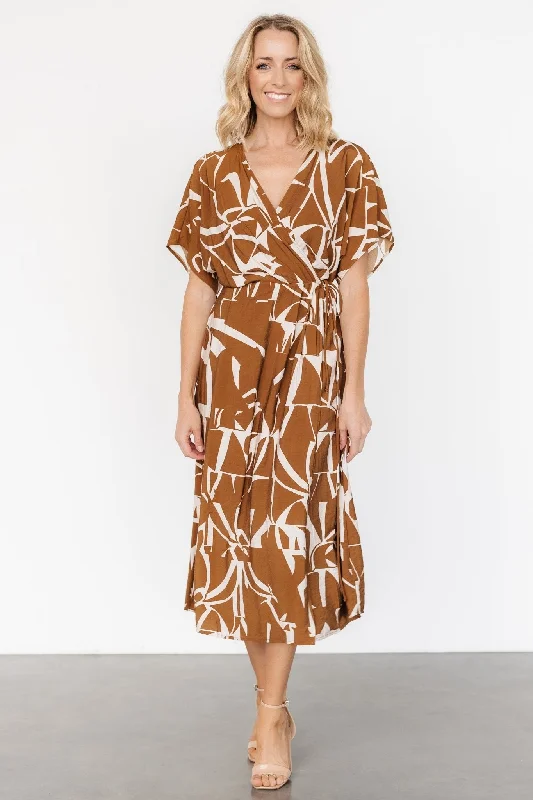 Personalized Series Fantino Faux Wrap Dress | Brown Print