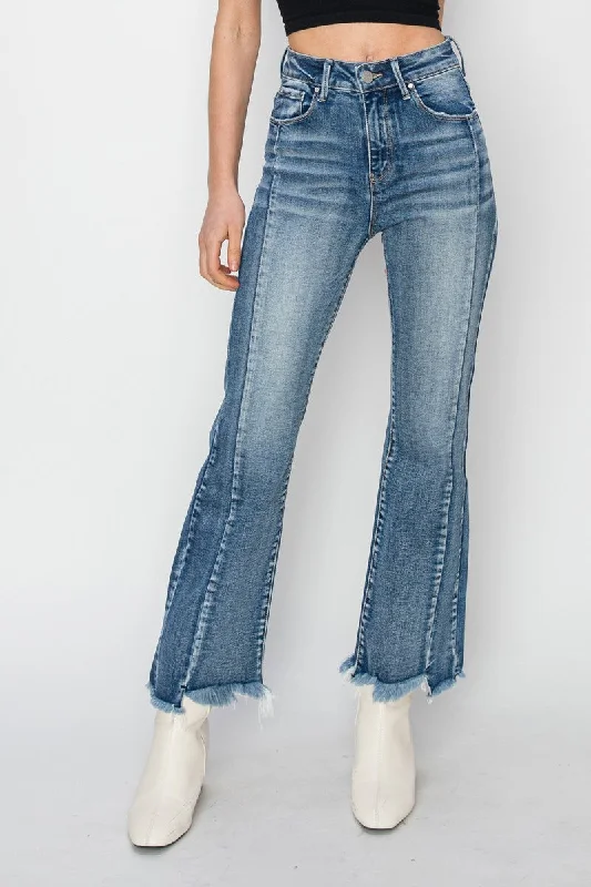 New Products Risen High Rise Step Hem Detail Ankle Flare Jeans