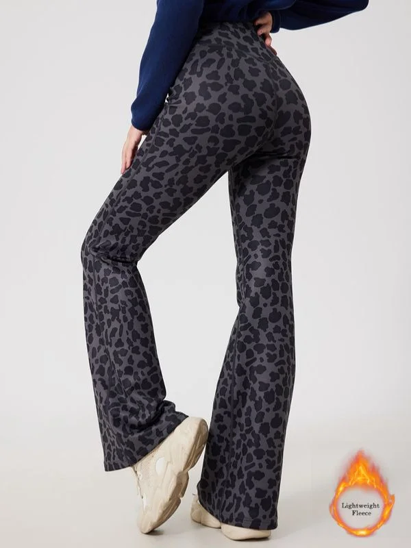 Unique Fashion ZASUWA Female Fleece Leopard Print Flare Leggings