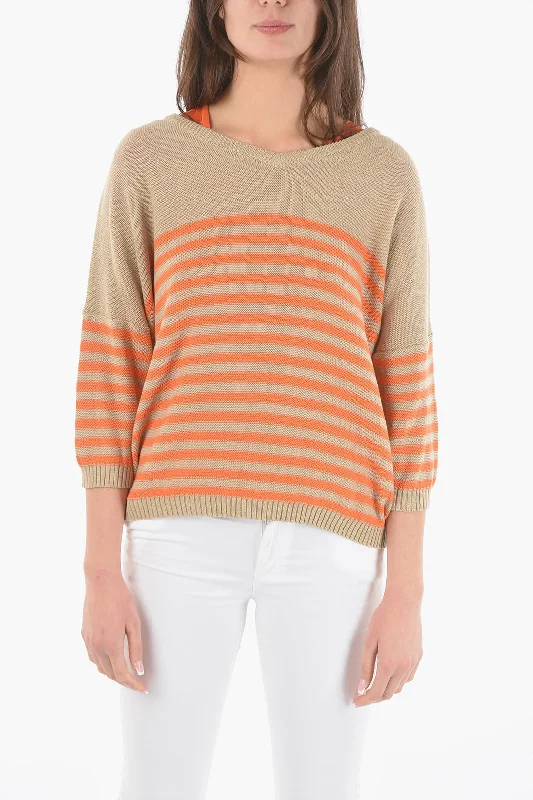 Casual Elegance Woolrich Two-Tone Awining Striped V-Neck Sweater