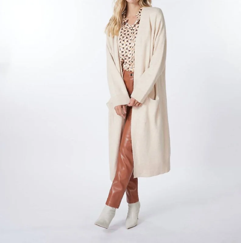 Casual Elegance Geraldine Long Pockets Cardigan In Biscuit