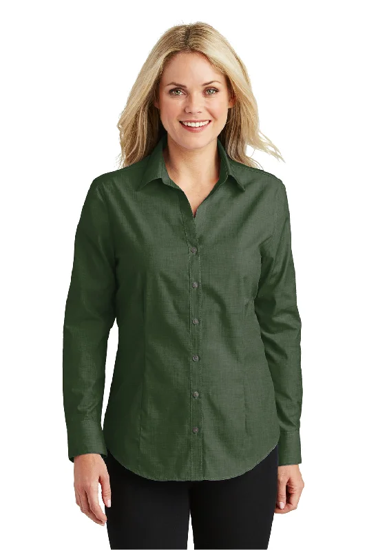 Cool Style Port Authority Womens Easy Care Wrinkle Resistant Long Sleeve Button Down Shirt - Dark Cactus Green - Closeout