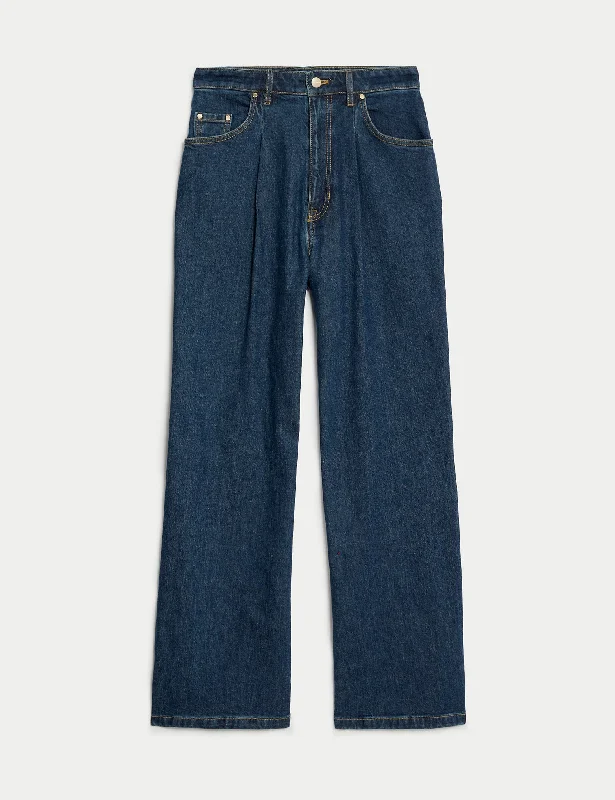 Free And Comfortable Italian Denim High Waisted Wide Leg Jeans