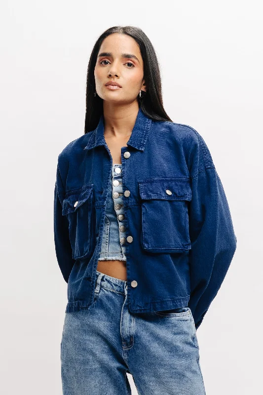 Retro Design Blue Oversized Denim Jacket