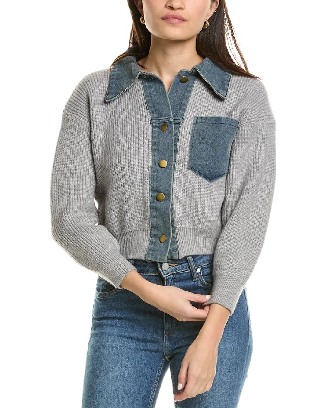 Celebrity Picks Madison Miles Denim Trim Cardigan