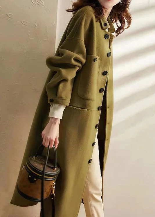 Youthful Vitality Plus Size Green Button Pockets Patchwork Woolen Long Coat Fall