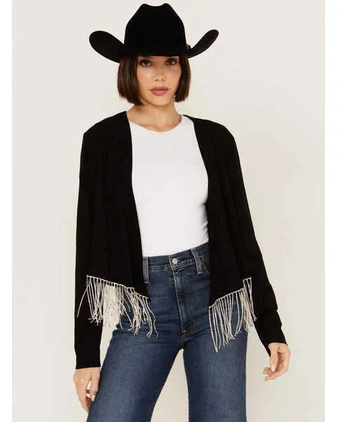 Lounge Wear BLACK RHINESTONE FRINGE JACKET