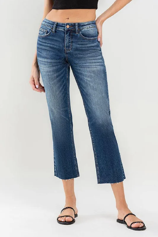 Classic Style Vervet - Mid Rise Clean Cut Raw Hem Crop Straight Jeans