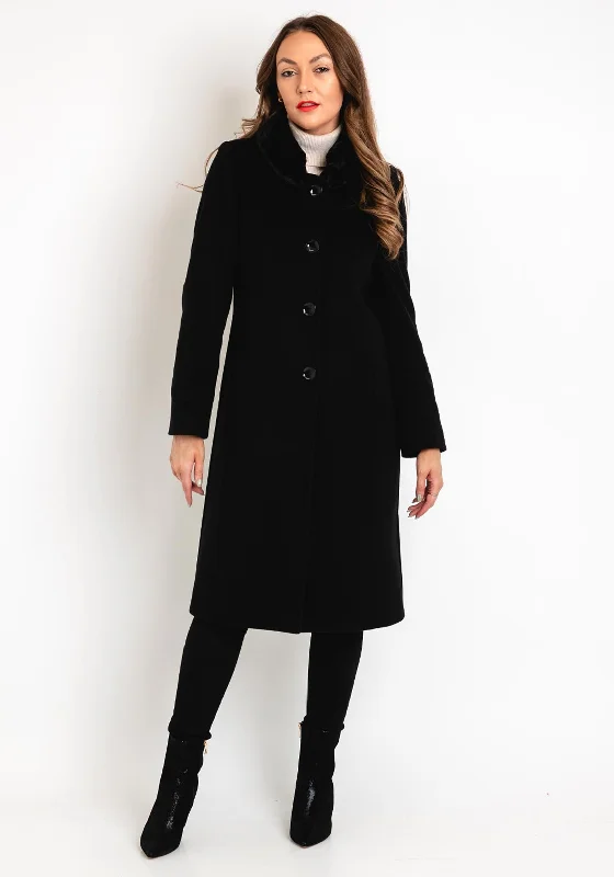 Bright Colors Christina Felix Faux Fur Collar Wool Long Coat, Black