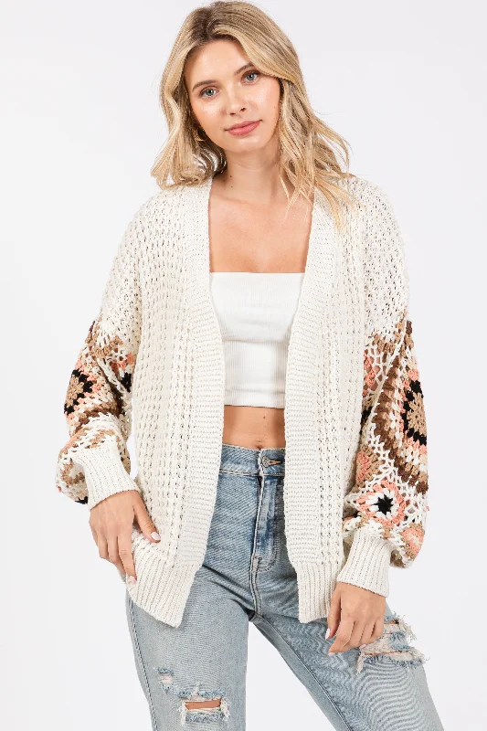 Celebrity Style White Sleeve Crochet Cardigan