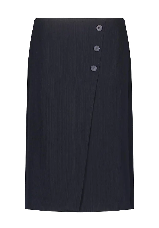 Celebrity Style Gerry Weber Button Detail Mock Wrap Midi Skirt, Navy