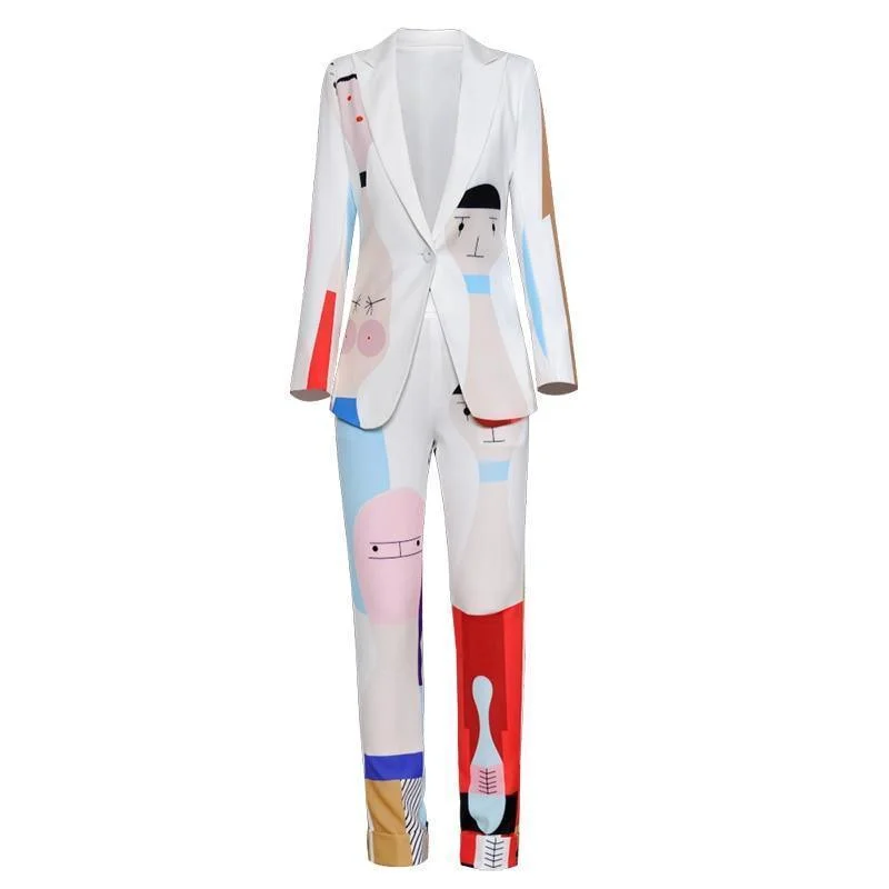 Comfortable Mind Cartoon Print Women Pantsuit