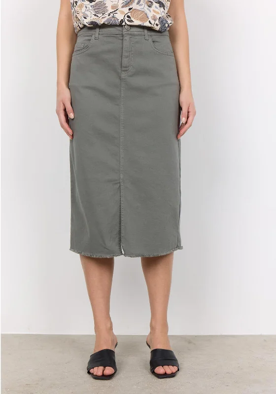 Fashionable In The Times Soyaconcept Erna Cotton Denim Midi Skirt, Sage Green