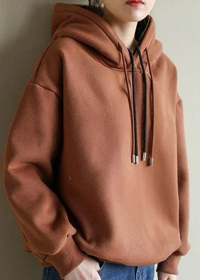 Basic Version Style chocolate cotton top silhouette wild box Double-layer hooded tops