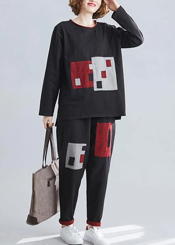 High-end Customization Spring retro color square patch patchwork patchwork harem pants two-piece suit