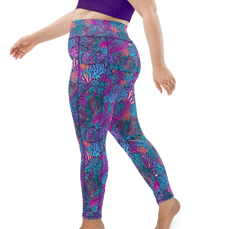 Youthful Vitality Plus Size Eco-Friendly Coral Kaleidoscope Leggings