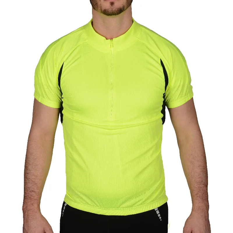 Fashionable In The Times More Mile Short Sleeve Half Zip Mens Cycling Jersey - Hi Viz Yellow