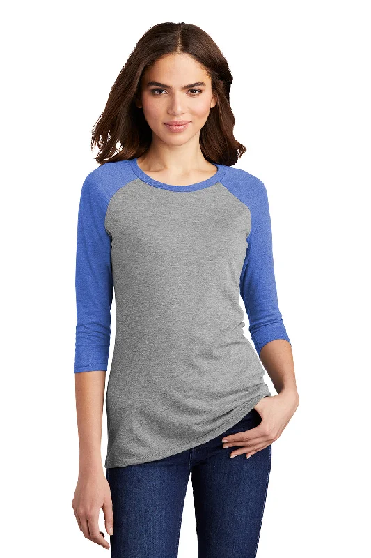 Breathable Design District Womens Perfect Tri 3/4 Sleeve Crewneck T-Shirt - Grey Frost/Royal Blue