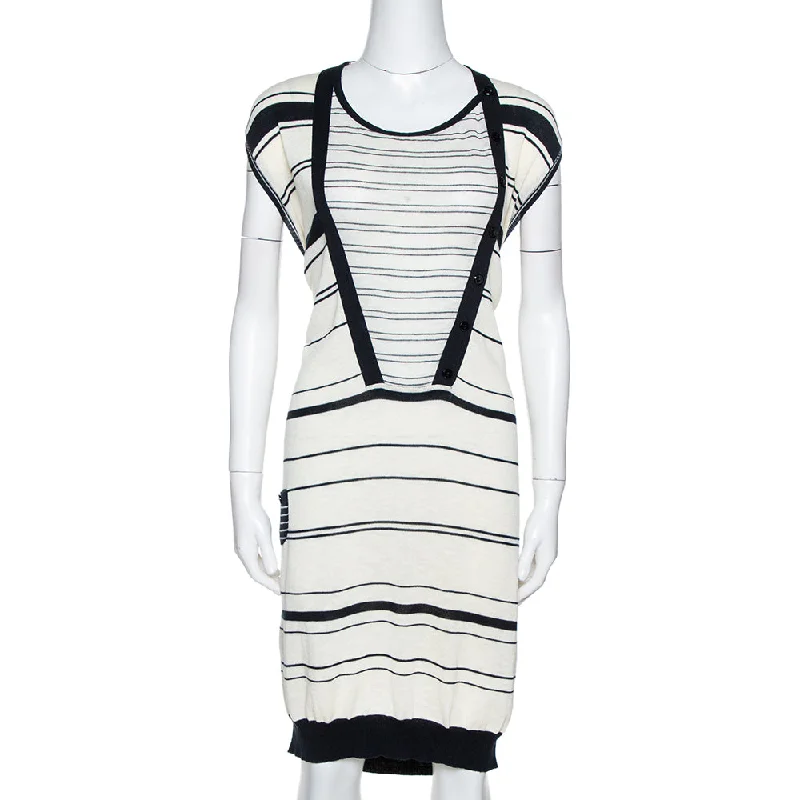 Artistic Temperament Kenzo Off White & Navy Striped Cotton Knit Sweater Dress