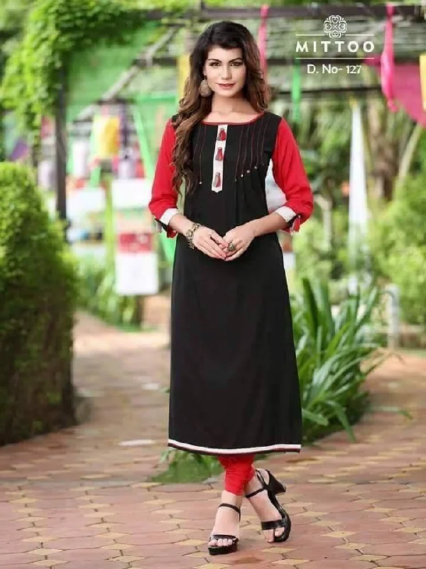 Lounge Wear Large Size Black Long Heavy Long Rayon Embroidered Kurti with Leggings