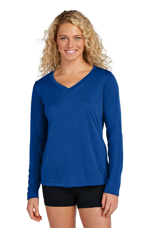 Classic Style Sport-Tek Womens Competitor Moisture Wicking Long Sleeve V-Neck T-Shirt - True Royal Blue