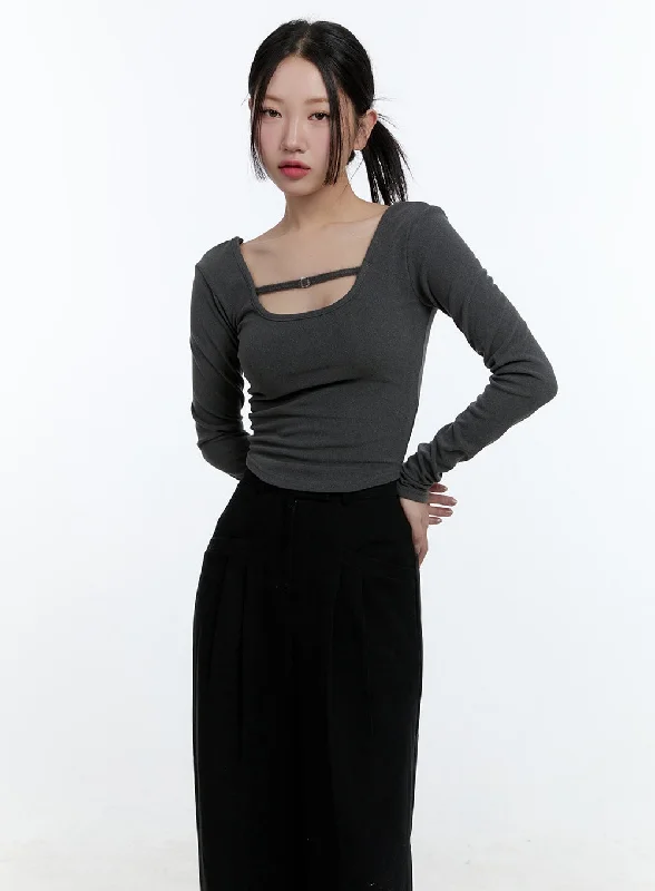 Classic Style U Neck Solid Crop Tee CD420