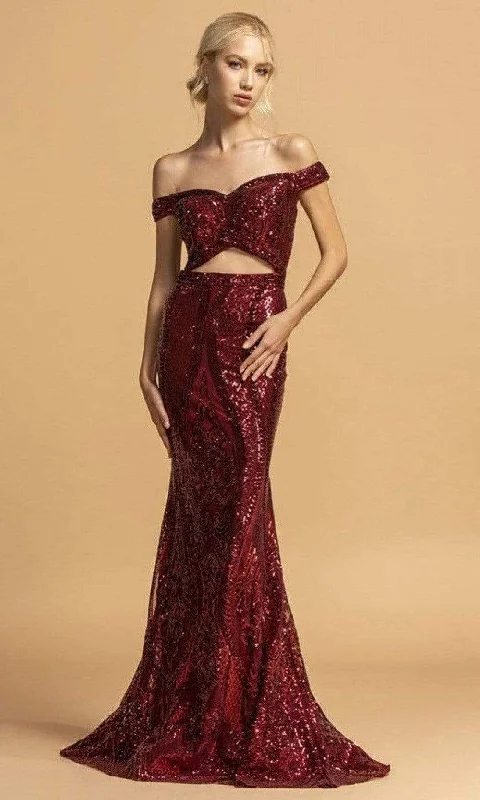 Personal Design Trevi Collection - L2199 Off Shoulder Sheath Evening Dress