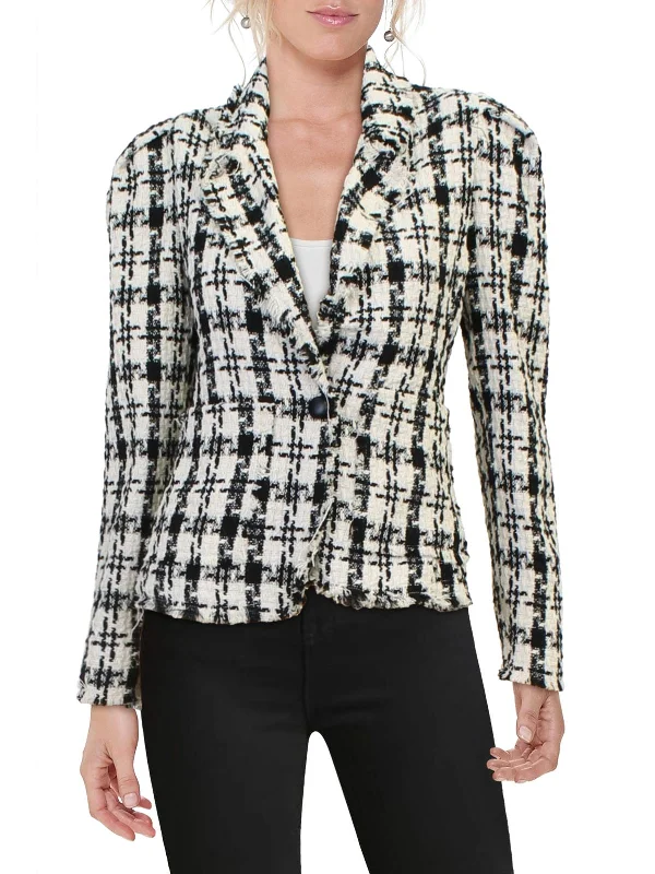 Fashionable And Fashionable Womens Tweed Puff Sleeve One-Button Blazer