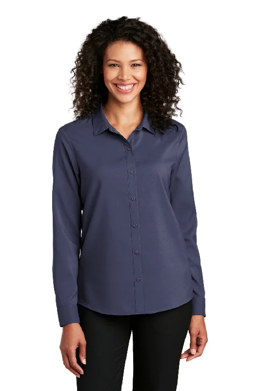 Daily Comfort Port Authority Womens Performance Moisture Wicking Long Sleeve Button Down Shirt - True Navy Blue