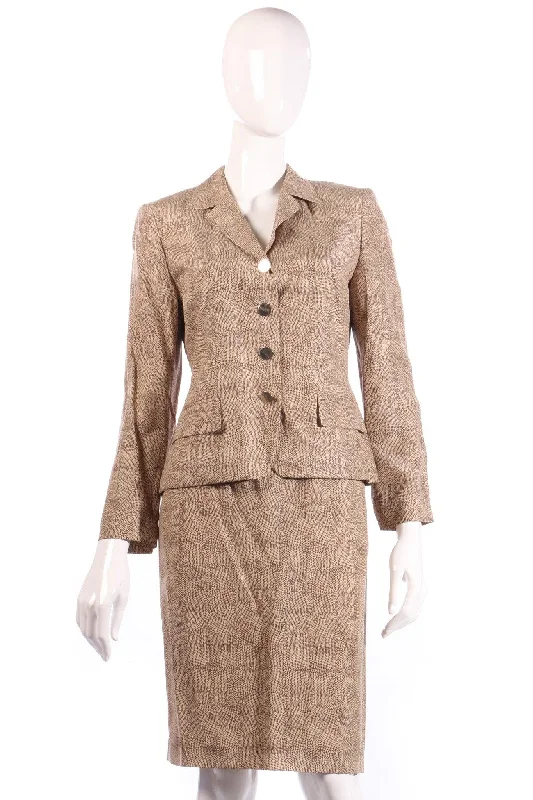 Preview New Products Mondi Skirt Suit 100% Silk Brown Print Size 36/38 UK Size 8/10