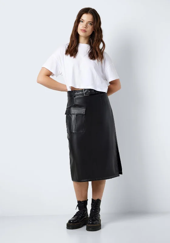 Fresh Wear Noisy May Paula PU Midi Cargo Skirt, Black