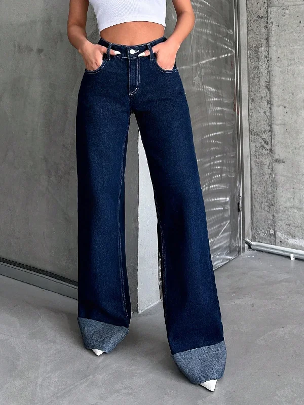 Fashion Pioneer Eclipse Blue Rolled-Up Super Wide Leg Jeans