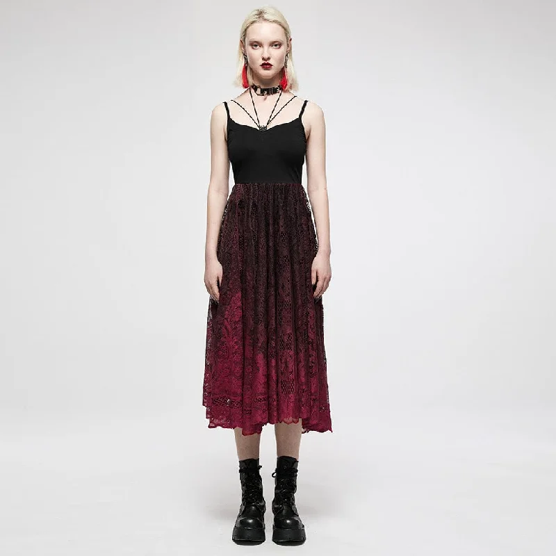 Minimal Classic Women's Gothic Red Gradient Floral Lace Slip Dress