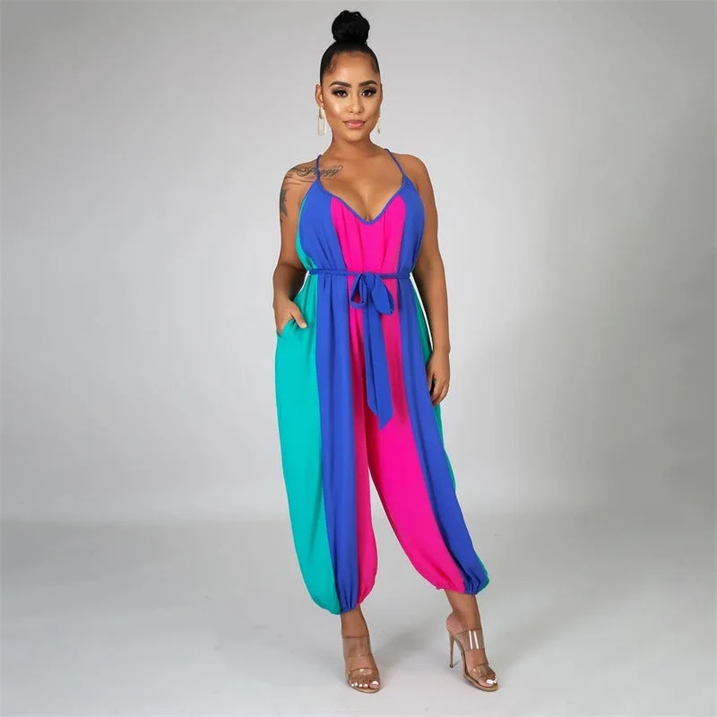 Basic Version Summer Colorful Striped Women Jumpsuits