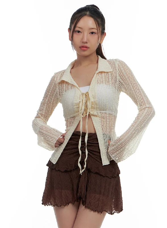 Artistic Temperament Sheer Strap Corset-Style Crop Cardigan CS424