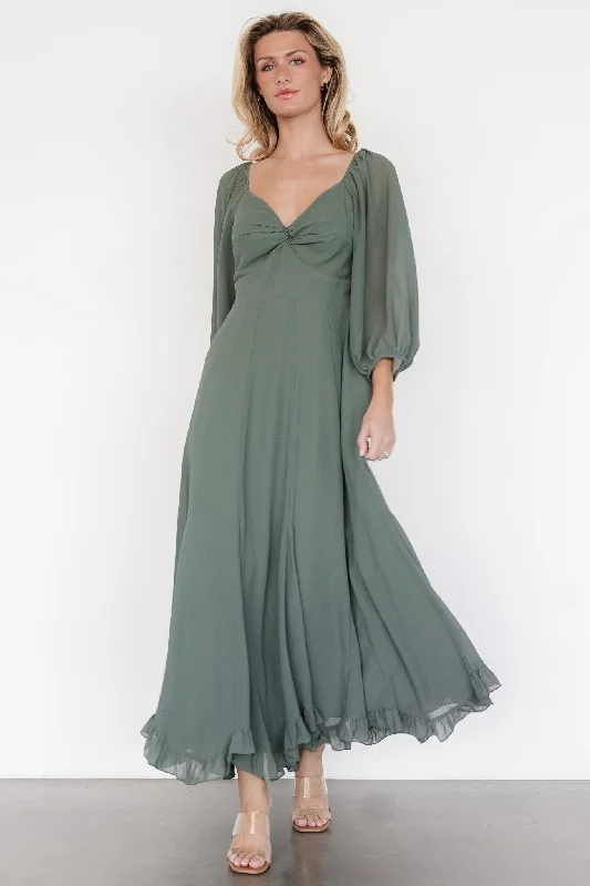 Exquisite Tailoring Estefania Maxi Dress | Dark Sage