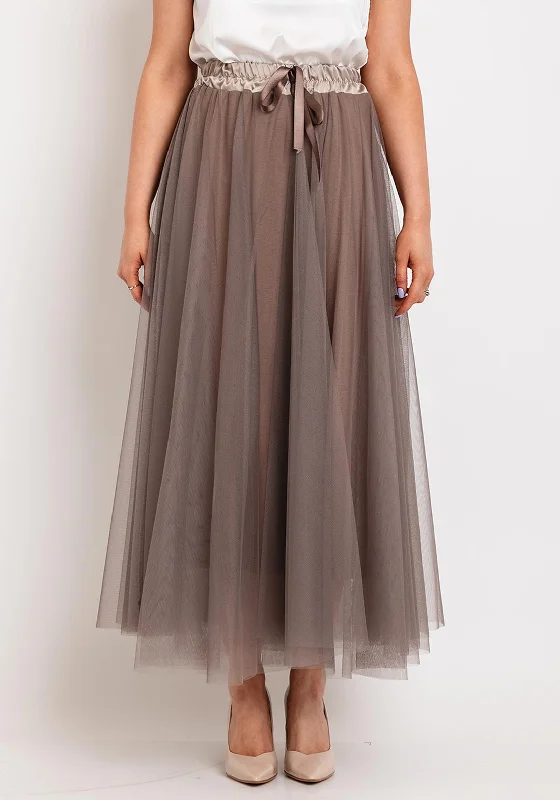 Perfect Tailoring D.E.C.K By Decollage Tulle Midi Skirt, Taupe