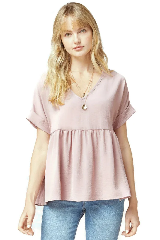 Classic Style Textured Babydoll Top, Rosewood