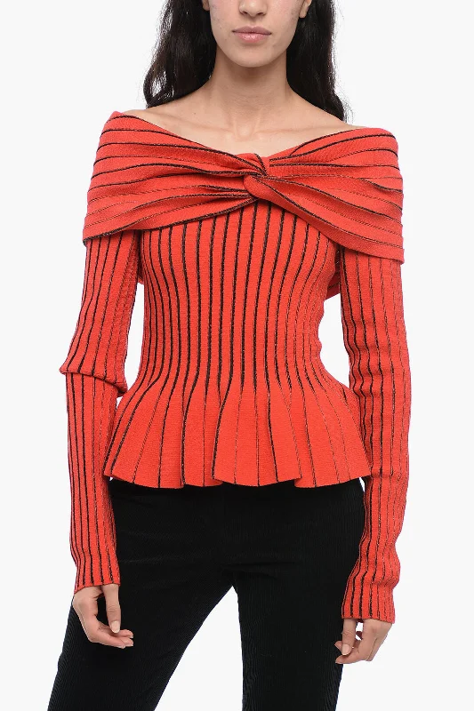 Leisure Sports Balmain Knotted Detail Off-Shoulder Sweater