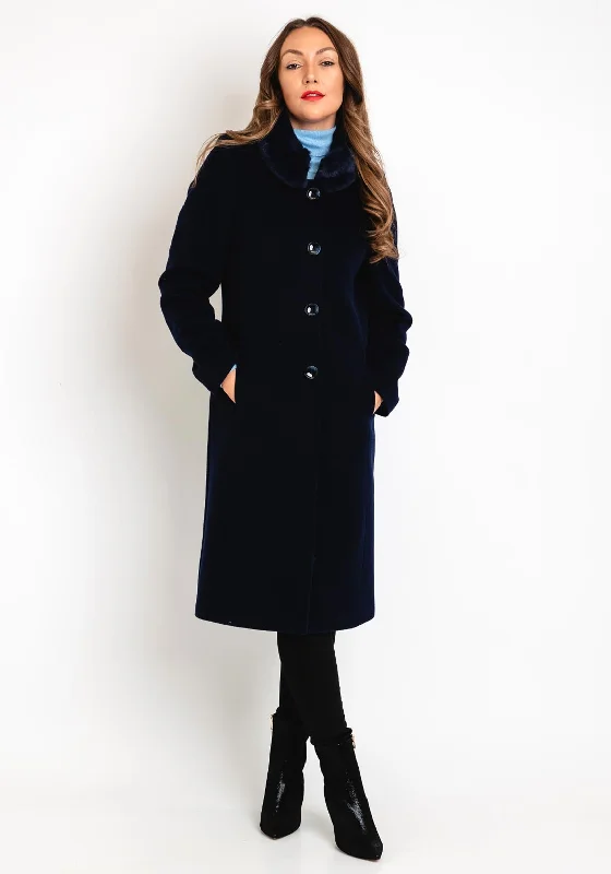 Street Fashion Christina Felix Faux Fur Collar Wool Long Coat, Ink