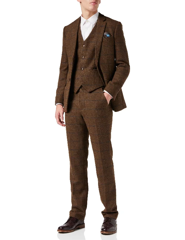 Economic Outlook Tan Tweed Navy Check Suit