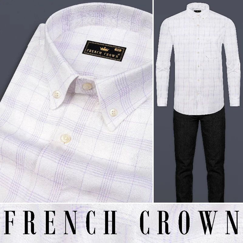 Trendy Comfort Bright White Twill Subtle Plaid Premium Cotton Shirt