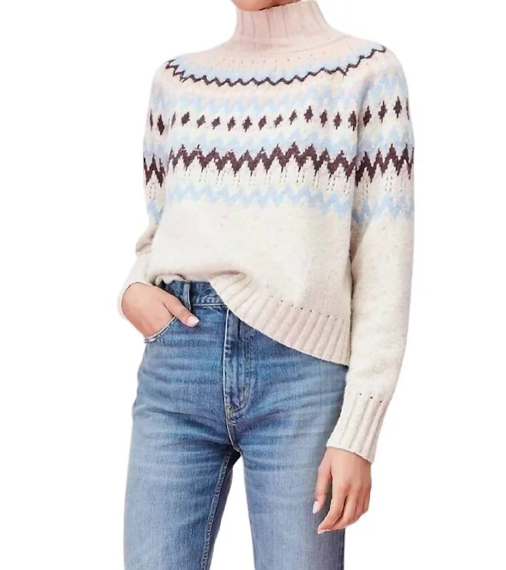 Fashion Touch Cozy Wool Fairisle High Neck Pullover In Beige