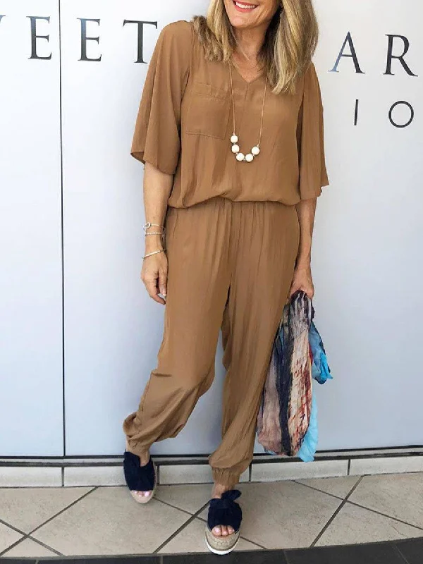 Trendy Items V-neck Mid Sleeve Casual Loose Suit