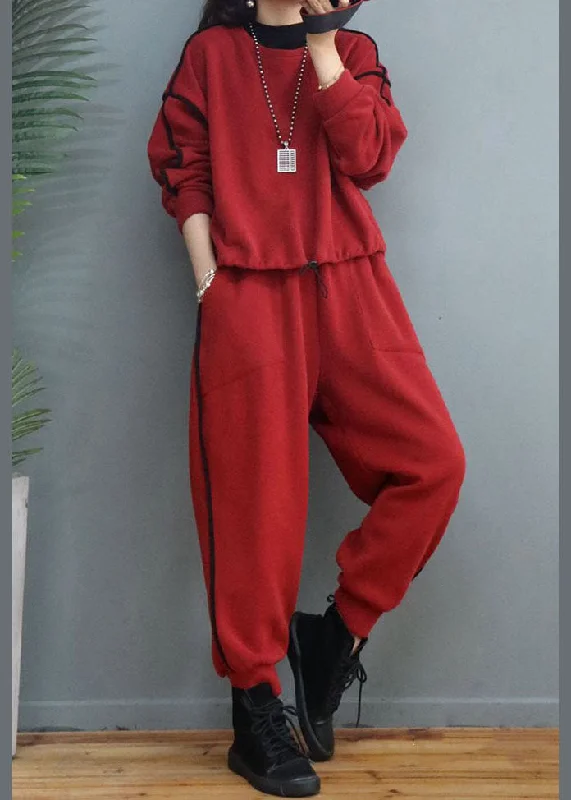 High-quality Design Simple Red Cinched Fine Cotton Filled Two Piece Set Winter