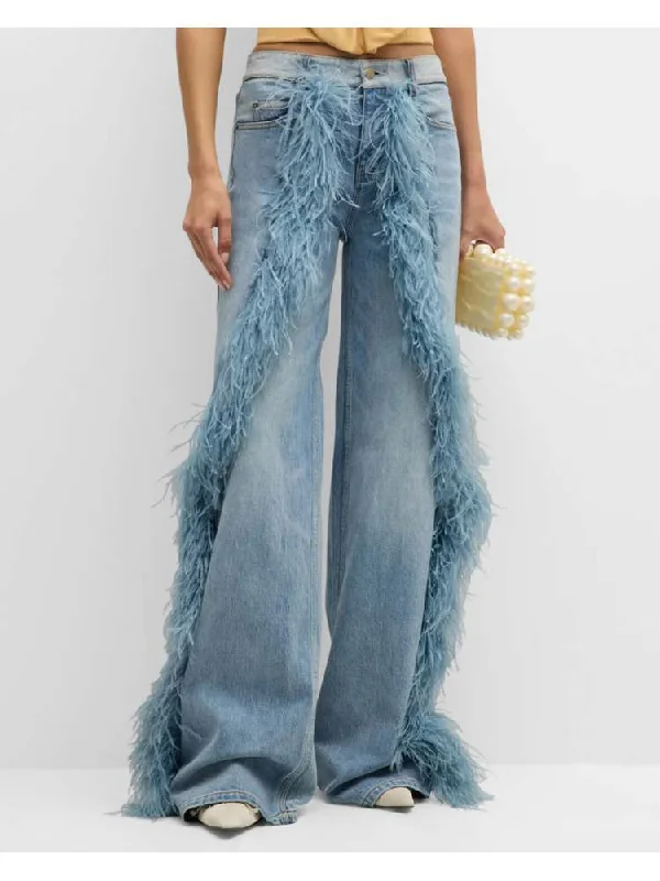 Quality Tailoring Fake Fur Patchwork Denim Wide Leg Jeans