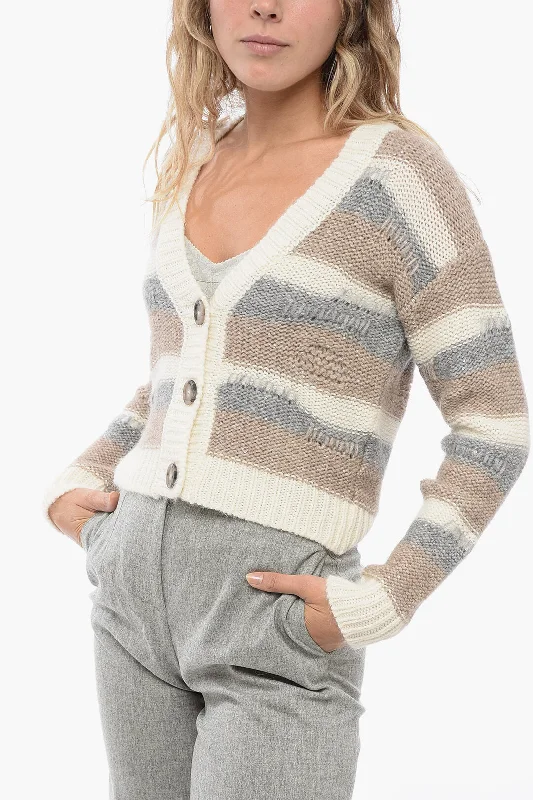 Goddess Style Peserico Striped Distressed Cardigan with Sequines