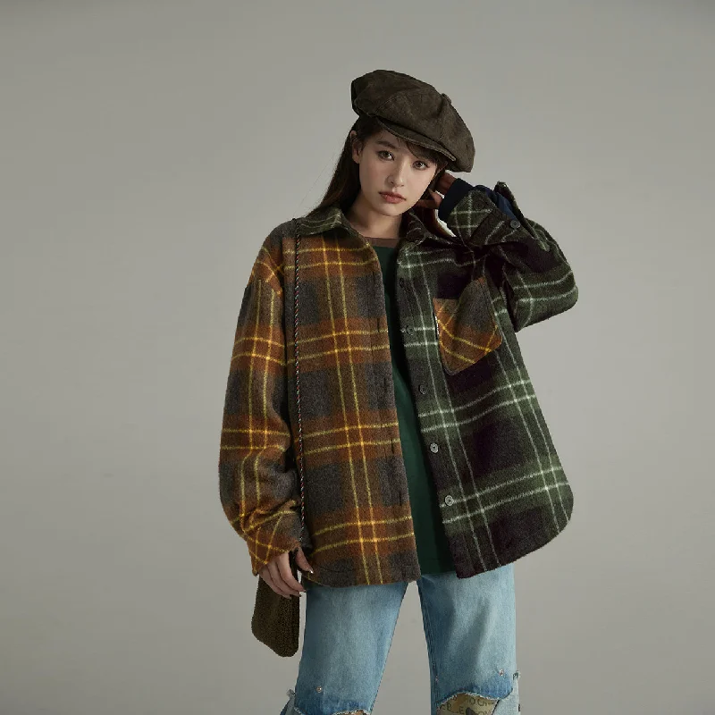 Comfortable Wear Check Colored Loose Fit Coat